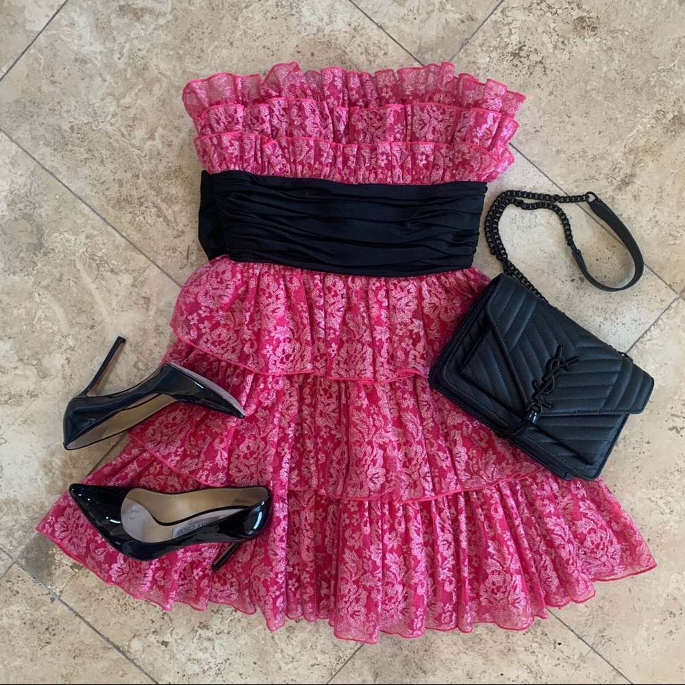 Betsey Johnson Hot Pink Lace Tea Party Dress Sz 0